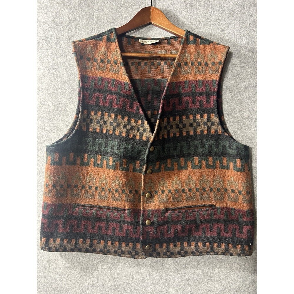 Vintage Le Chateau Wool Blend Geometric Southwestern Vest L Made Canada 80s 90s
